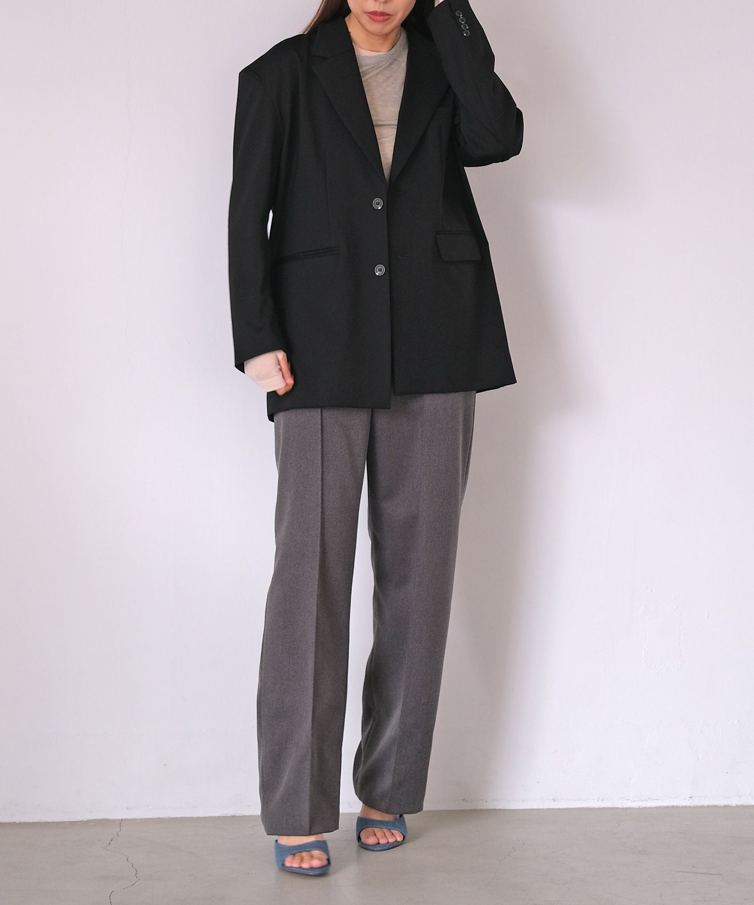 jacket-02015 オーバーサイズ テーラード ジャケット グレー ブラック | L a