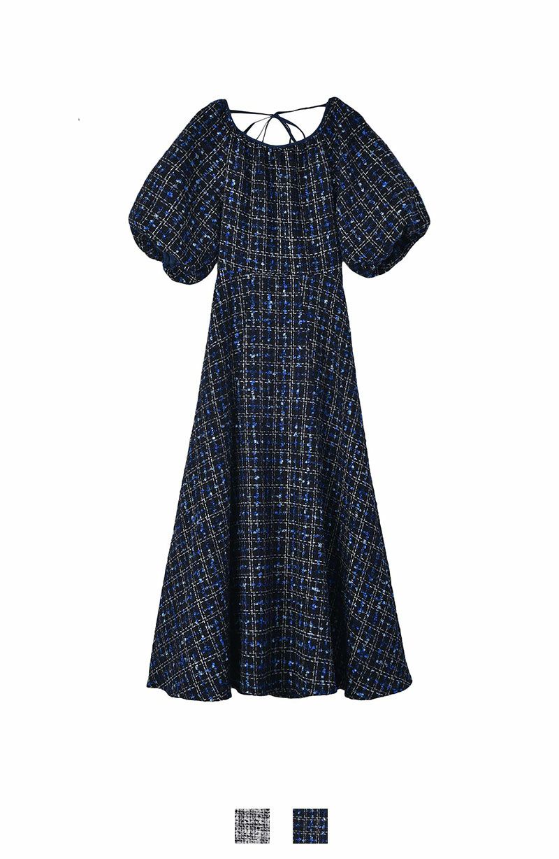 ツイードオープンバックフレアワンピース | AKTE