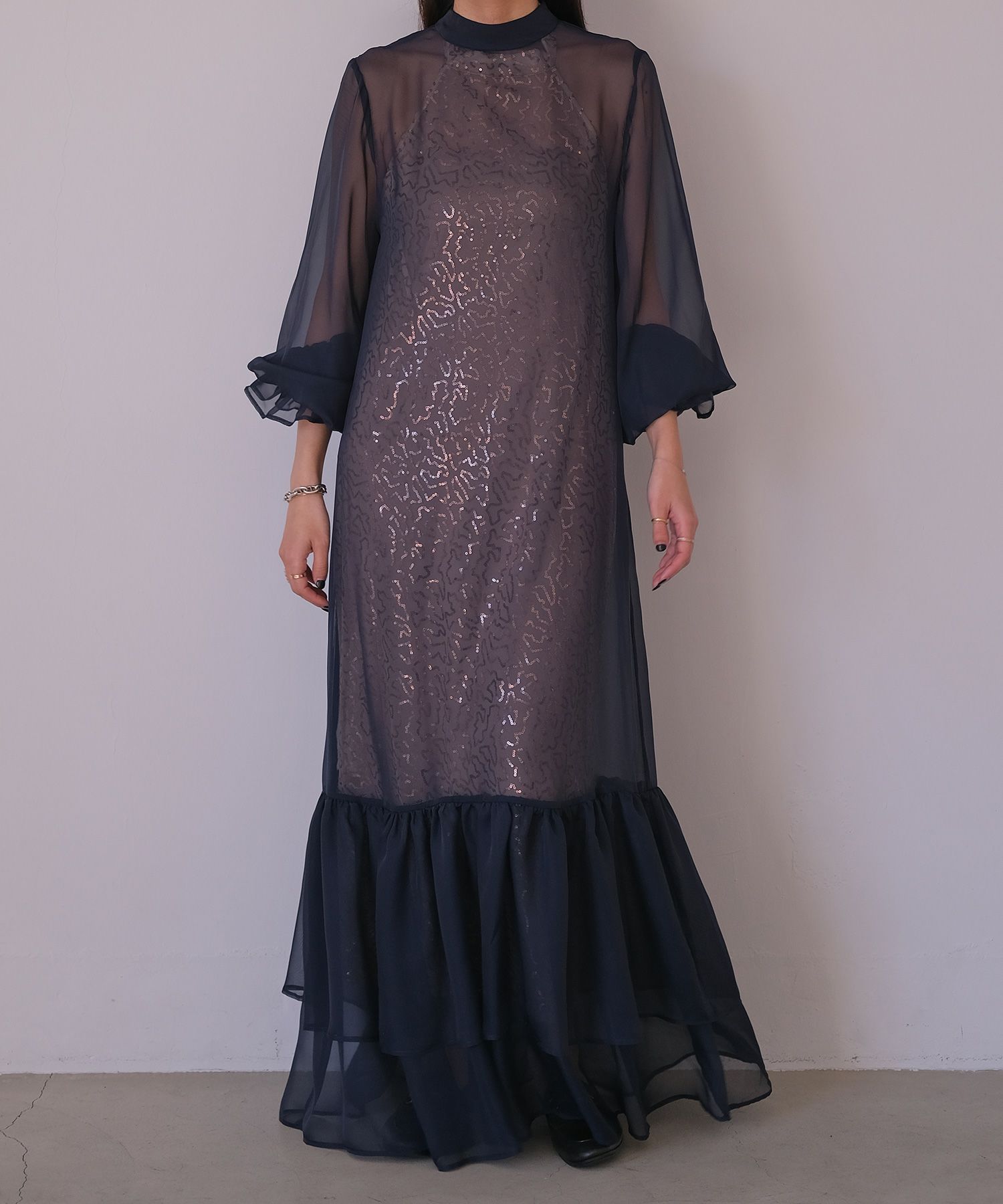 【RADIATE】定価22000 新品ブラックシフォンドレス レイヤードシフォンロングドレス | AKTE