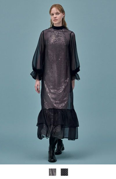 VIVIENNE TAM シフォンドレス ロング丈 孔雀 総柄 池田エライザ着用