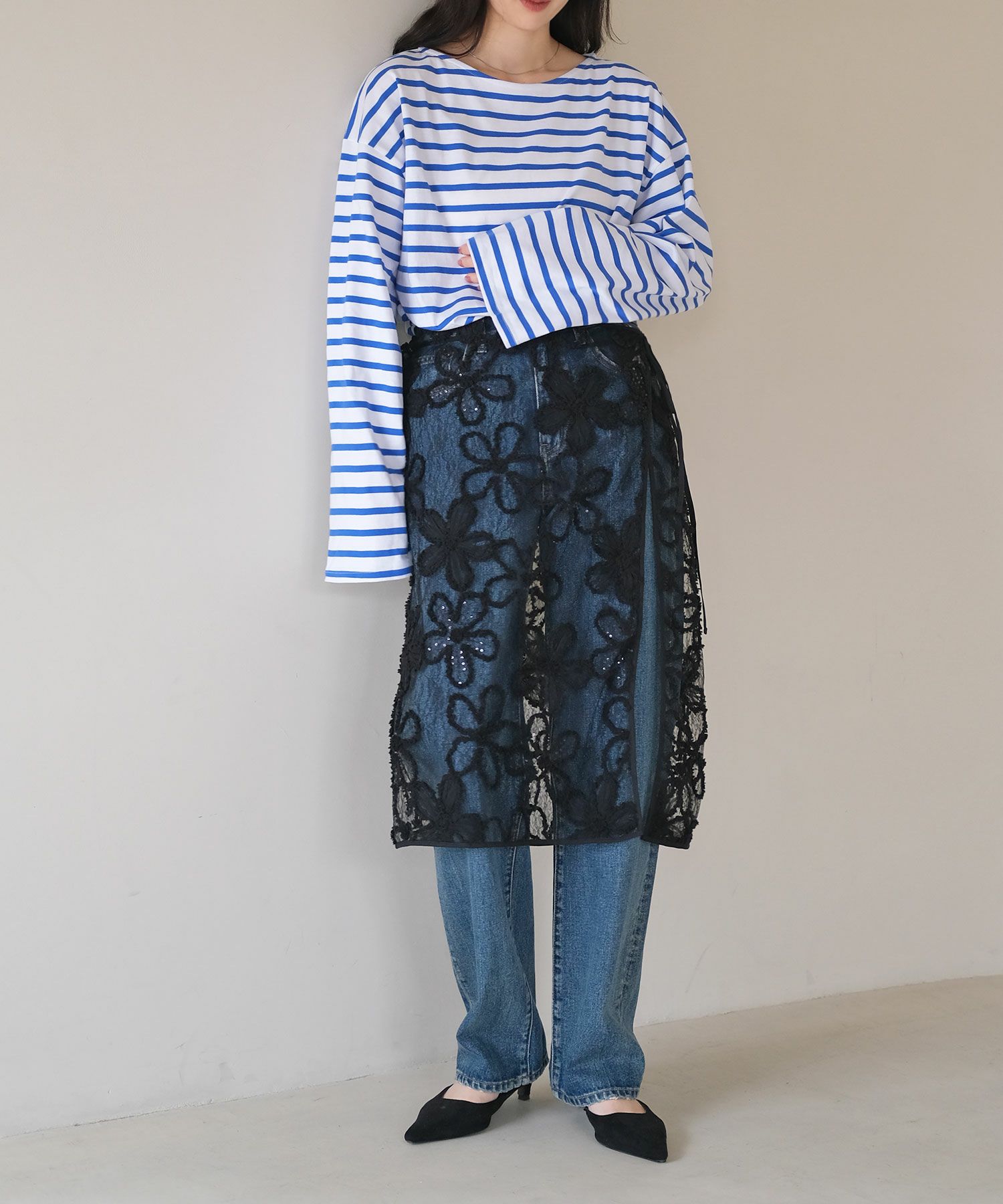 ❤️人気❤️ Acka 2点セット　レース　サテンスカート　ニット　トップス　M ❤️人気❤️ Acka 2点セット レース サテンスカート ニット