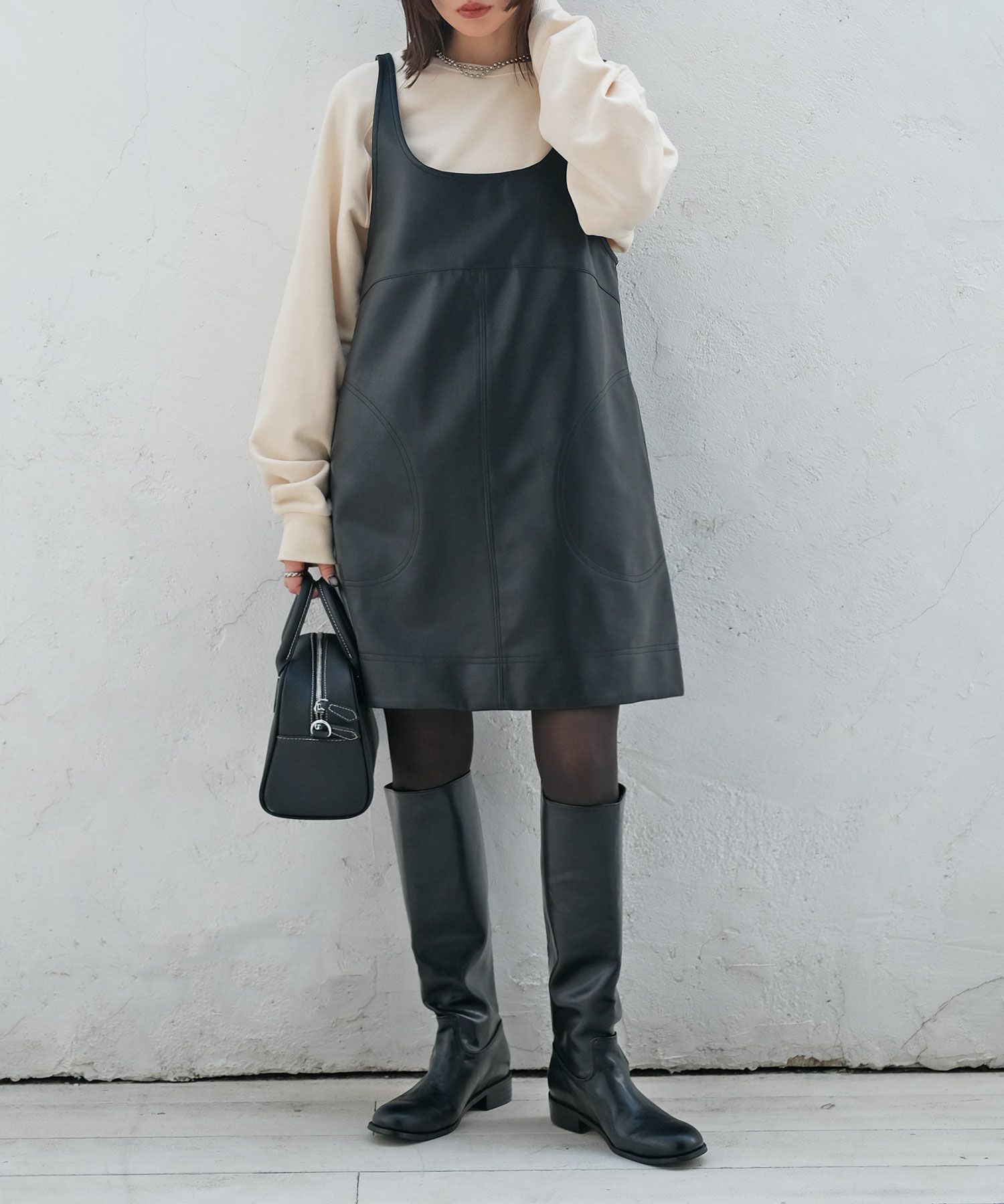 フェイクレザーミニワンピース | AKTE