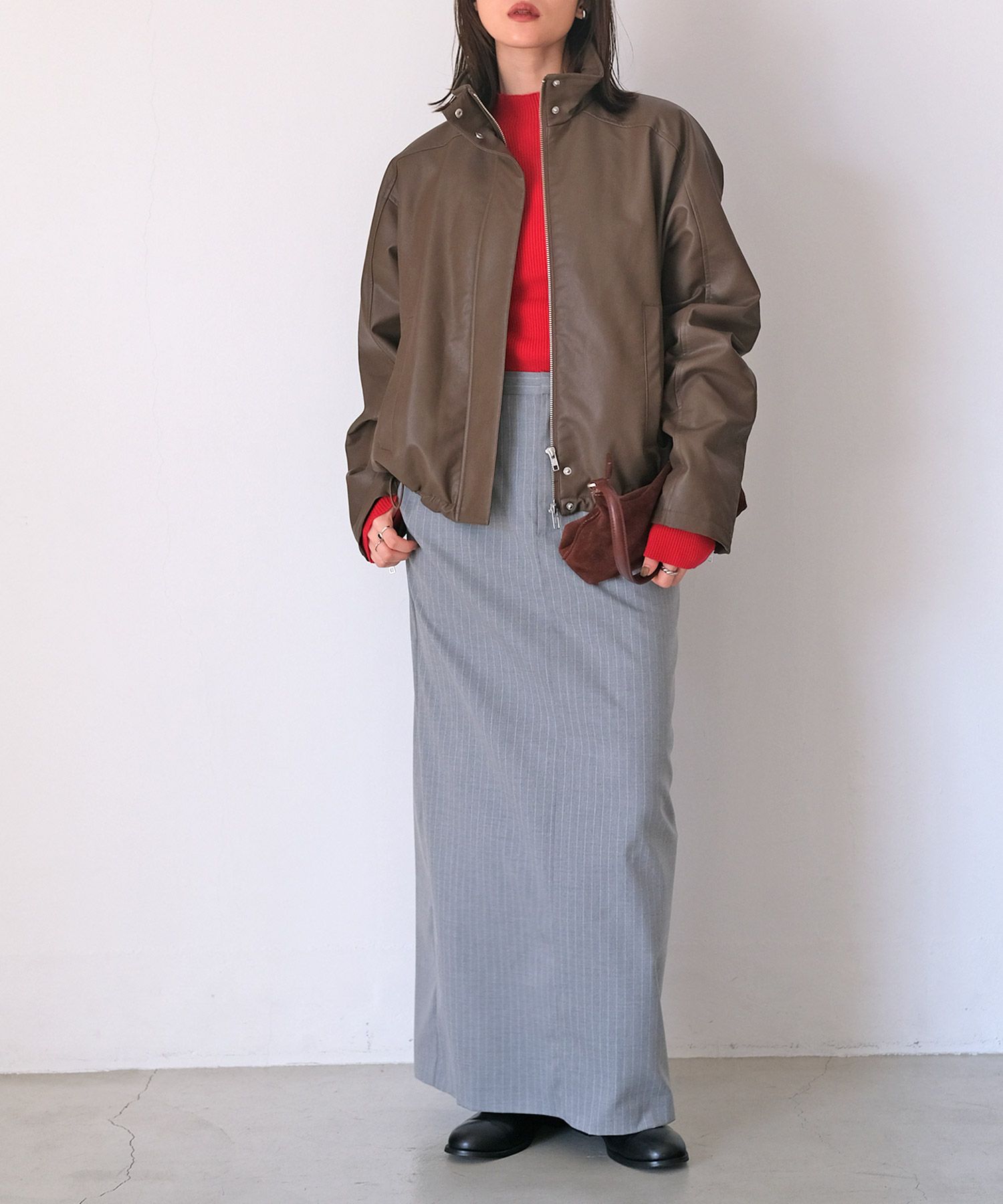 フェイクレザージップアップブルゾン | AKTE