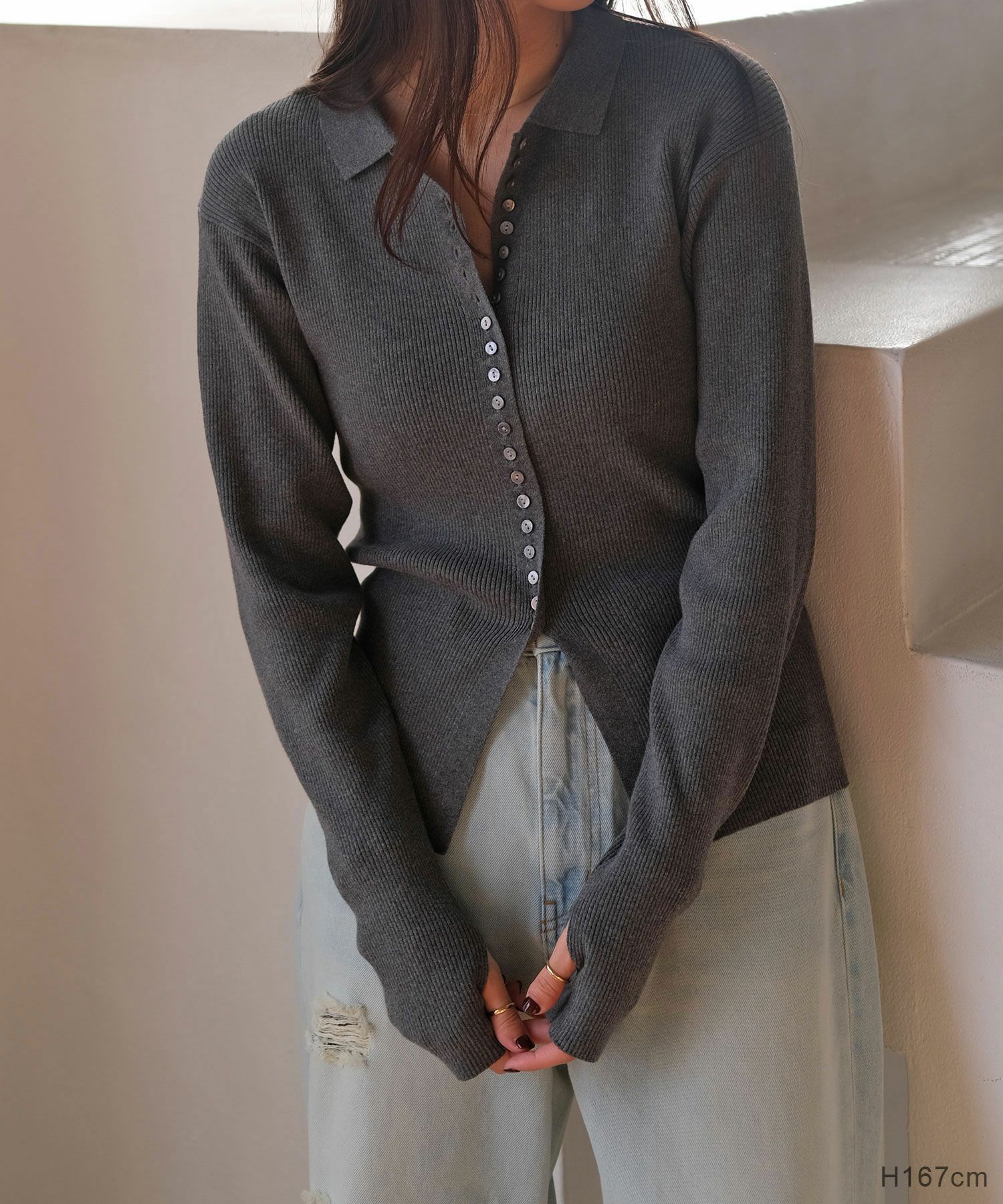 サムホールポロニットカーディガン | AKTE